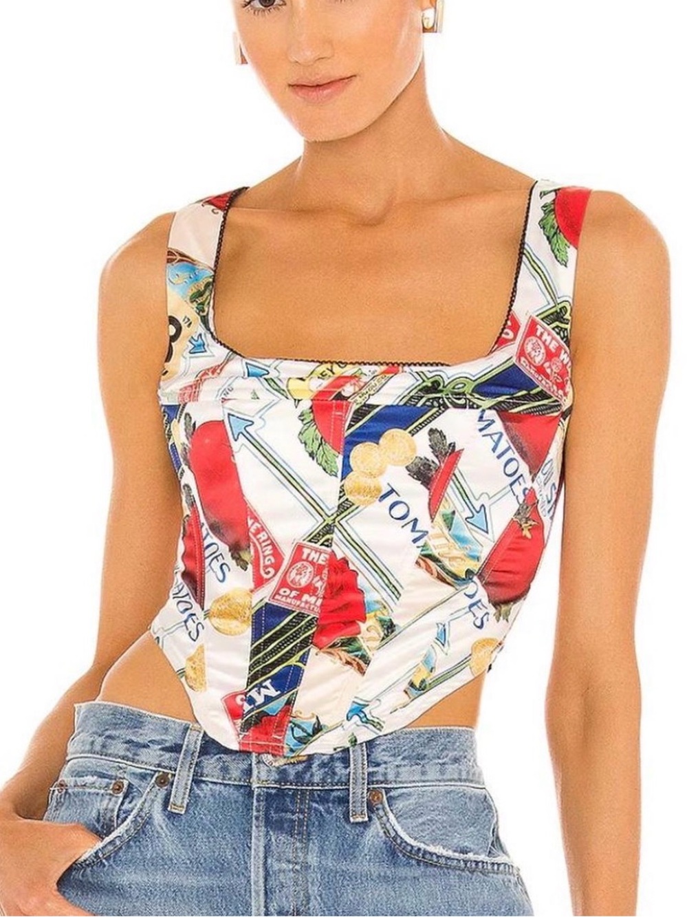 NWOT Miaou Multicolor Printed Satin Corset Camisole